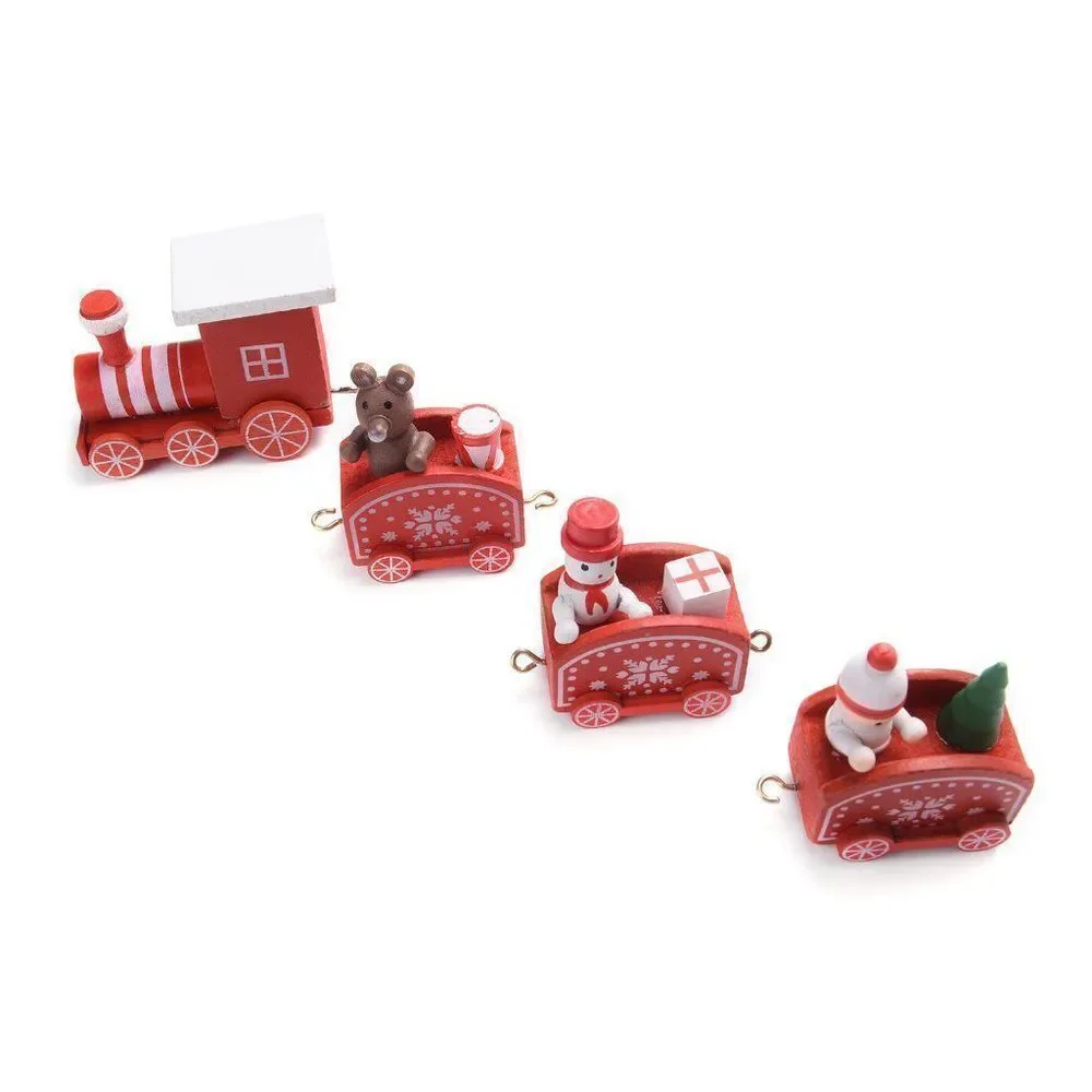 Red Christmas Themed Wooden Mini Train Ornaments